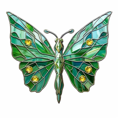 Clipart of green butterfly in the style of watercolour, clean outline, individual, magical, enchanted,