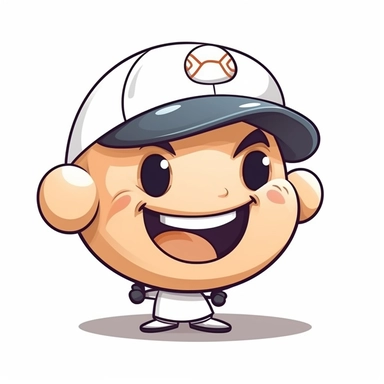 fantasy happy cute baseball player mamal face, cartoon, clipart, mascot, isolated on white background