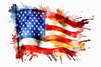 Watercolor, United States of America Country Flag, clipart, hd, on a white background, spaced out