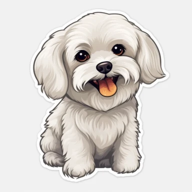 cute Maltese, happy and smiling, bold line, clipart, sticker, white background, no shadow, 8k detail