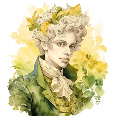 vintage style Detailed light and shadow, 2D outline, A beautifully patterned neo rococo Victorian baroque hyper realistic male lord in varying hues of green, beige and yellow, stunningly beautiful, refined and sophisticated, Hand drawn, cicely mary barker ,realistic watercolor, Clipart, emotionally pleasing watercolor, i can't believe how beatiful this is,accurate detailed line art, white background, intricate detail, clean line art, saturated fantasy watercolor, white background