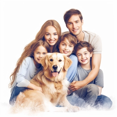 family clipart mom dad kids dog cat photorealistic clipart,on white background