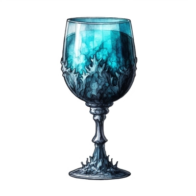 watercolour Victorian Gothic fancy wine glass, dark Gloomy shades of aqua blue mysterious, fantasy, highly detailed, 32k, isoplated on a white background, clipart