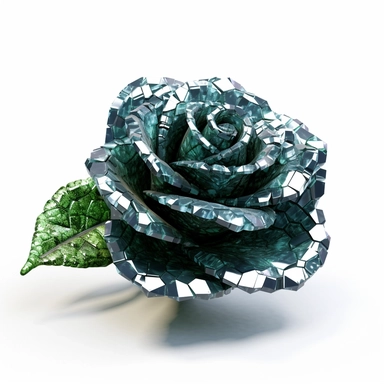 clipart of a realistic rendering of an indigo rose made out of pure diamond and emerald on a white background, in the style of extremely detailed, mineral, expensive, 8k