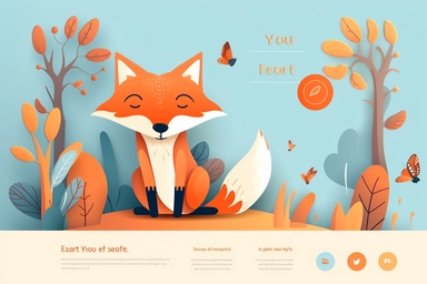 simple web design landing page minimalistic smart smiling tall clipart fox, ui, ux, navigation, menu, header, footer