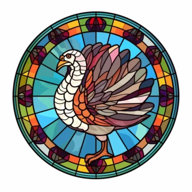 round stained glass turkey clipart, white background