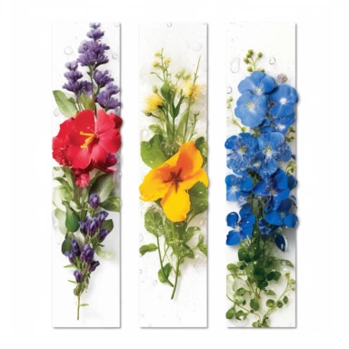 Create a vibrant and visually stunning midjourney AI image resembling a flower shop display. Against an all-white background, capture an extreme close-up view from a looking down perspective, accentuating the exquisite details of three colorful wildflowers. The composition should evoke the feeling of walking through a bustling flower market, with the wildflowers showcased as if they were carefully arranged in an enticing display. Emphasize the unique shapes, intricate patterns, and vivid hues of