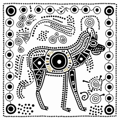 [Theme: Australia] Dot Aboriginal Art, simple clipart, coloring book for kids, minimalist cartoon vector line art, thick solid black lines, black and white, isolated on white background