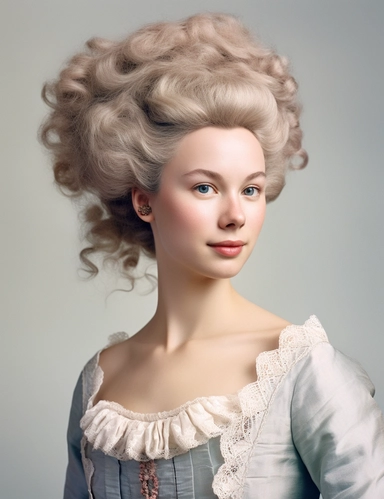 hasselblad 24 mm three quarters shot of a gorgeous young realistic Queen Charlotte , clipart, Composition: Relaxed position with intricate high hairstyle, smiling, detailed natural skin, Style: Georgian Colonial, white background, hyperrealism, 32k