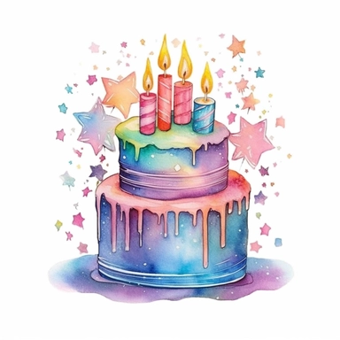 whimsical watercolor of an amzing magical birthday cake clip art
