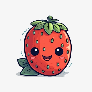 cute Strawberry, happy and smiling, bold line, clipart, sticker, white background, no shadow, 8k detail