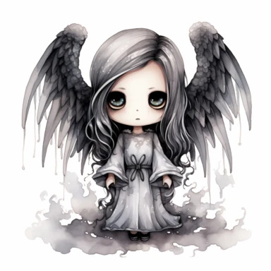 Angel of Death chibi, watercolor, clipart, sublimation, white background