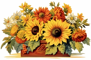 Vintage 1920 detailed open victorian gift box of Sunflowers Illustration , Chromolithograph, Die Cut, 1920s Illustration, Vintage, Chromolithograph, Colorful, Antique, Ephemera, Clipart, 8k, Isolated on white