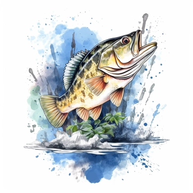 Gone Bass on the rod Fishing Sublimation Clipart, Watercolor Illustration clipart, 4K, extremely detailed