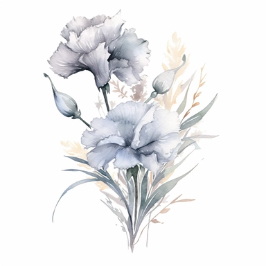 Gray Carnation Flower border, watercolor, clipart, white background