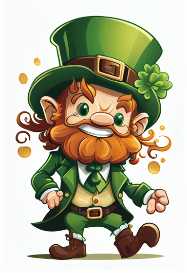 cartoon leprechaun, high resolution, celebration,cute, funny, clipart style, vector style, white background, transparent background