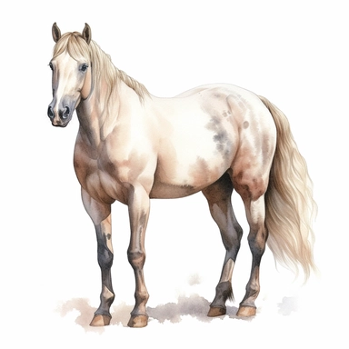clipart, Watercolour, hand drawn, highly realistic, muted tones, beautiful, farm horse, whole horse standing, white background, just horse nothing else