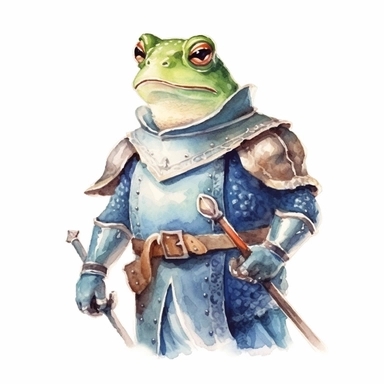 watercolor frog clipart, as the frog dresses like a medieval knight, evoking a sense of honor and courage that captures the essence of medieval chivalry