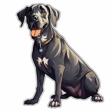cute Great Dane, whole body, happy and smiling, bold line, clipart, sticker, white background, no shadow, 8k detail