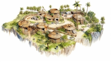 isolated images, illustrations on a white background, realistic top down overhead view caveman village map, Clipart, watercolor, realistic, isolated, full building, highly detailed, hdr, 32K, photo expert quality, watercolor realistic, hyperrealistic and highly detailed, isolated on a white background