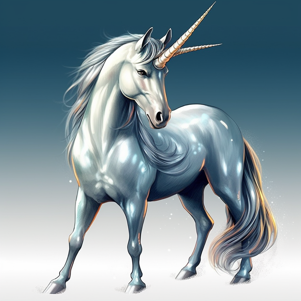 Create a unique clipart of a majestic unicorn with a striking silver ...