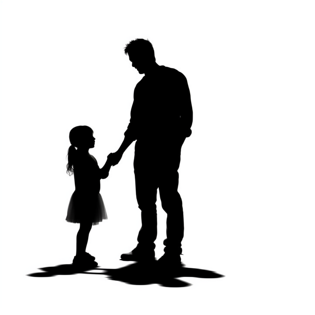 fathers day, black Silhouette, father holding his daugter hand, white ...