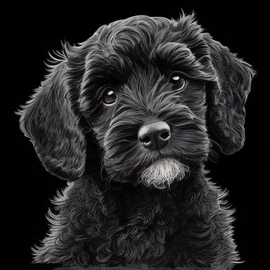 dog miniature schnoodle black cute long droopy ears open mouth clipart