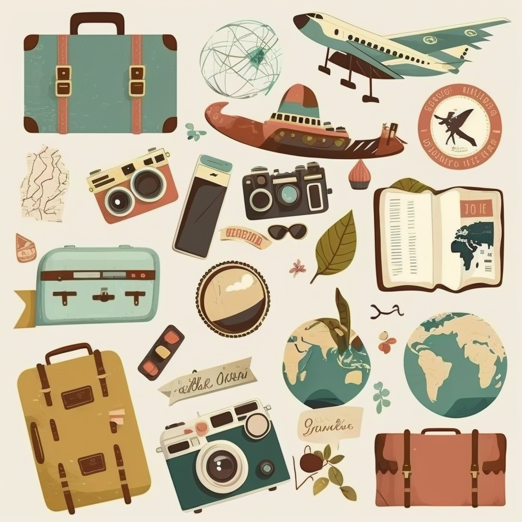 Cute Travel Clipart Suitcases Airplanes Passports Maps Landmarks Globes Cameras Clipart