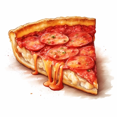 chicago style slice of pizza clipart, white background