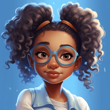 illustration concept of cartoon african girl with glasses clip art, in the style of lilia alvarado, blue, poodlepunk, walt disney, realistic portrait drawings, charming anime characters, 32k uhd