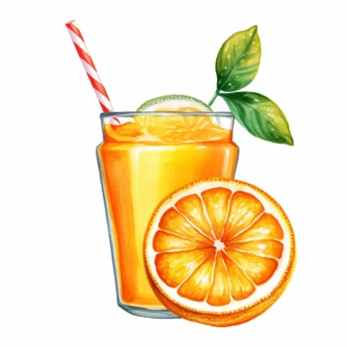 An Orange fruit with a straw inserted, as if ready to be juiced or drink , Watercolor, pastels, clipart, beautiful, colourfull, png transparent white background, high resolution, no caption q4 s2