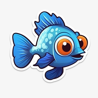 Cute Cartoon Fish Sticker, water, Sea Fish, illustration, funny, clipart, simple, high quality