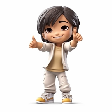 generate cute semi-realistic 3d adventurist asian little non-binary kid clipart, isolated on white background