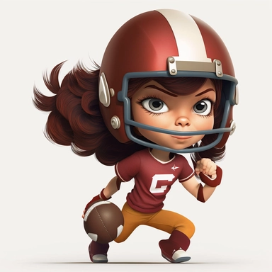 cute little girl playing american football, making a pass, passing, wearing a helmet, full body, smiling, american football, Sport graphics, action clipart, 16k, isolated on white background, 3d, rendered by pixar