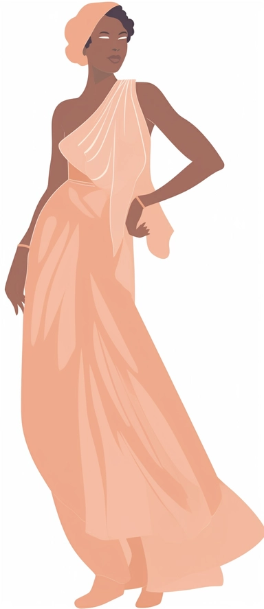 a clipart illustration of a woman wearing a pink dress, in the style of light orange and light beige, subtle tonal values, harlem renaissance, dark white and light brown, 500–1000 ce, contest winner, creased