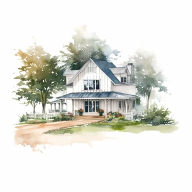 beautiful minimalistic watercolor farmhouse clipart