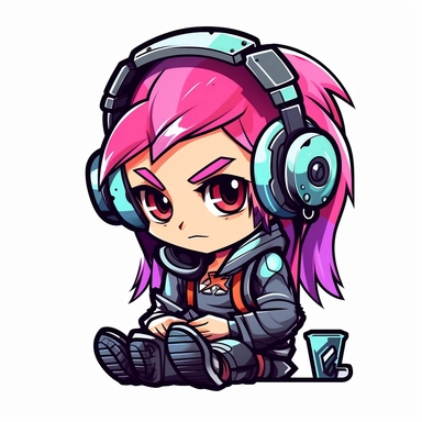 adorable simple cyberpunk gamer clipart, white background, adobe illustrator vector