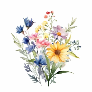 wild flower watercolor clipart bouqet, white backgroud, May, no text