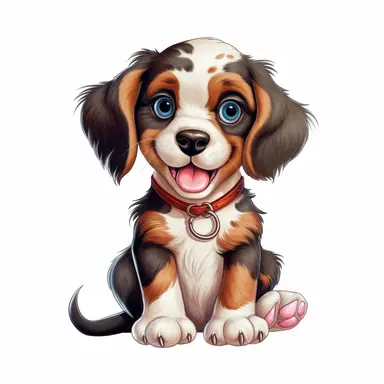 Cute Beautiful Happy Face Puppy Full body Sublimation Clipart,Cartoon,hyper realistic, intricate detail, illustration style,high solution,on the white background