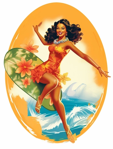 alaha, hawaiian girl, aloha logo on transparent background, hawaiian vector png, clipart, in the style of todd schorr, comic art, harlem renaissance, lively tableaus, associated press photo, junglecore, ed roth
