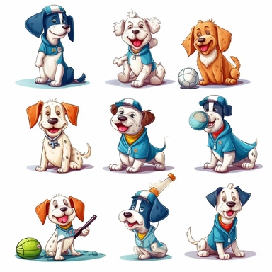 Dogs monsters with sports activities at the clip art