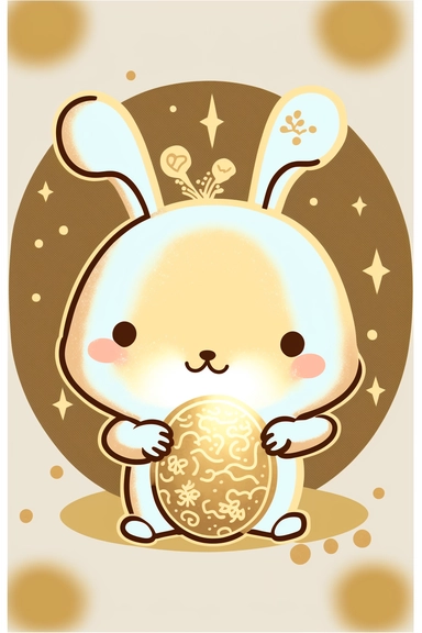 clipart svg design, super cute baby pixar style rabbit, holding gold egg with hand, Chinese new year, fireworks, couplet,