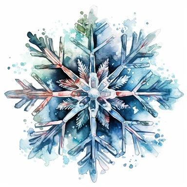 HIGHLY DETAILED HIGHLY INTRACATE WATERCOLOR CLIPART ILLUSTRATION OF A SINGLE BEAUTIFUL SNOWFLAKE DO NOT MAKE A SATURATED IMAGE