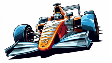 Contemporary vector clipart featuring a stylized indy car, represented by bold lines and abstract shapes, highlighting the car's distinctive design and speed, suitable for use in logos, icons, or racing-related infographics, on a clean white background