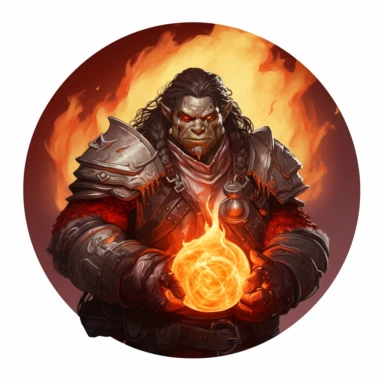 orc, male, fire mage, clipart, round token, white background