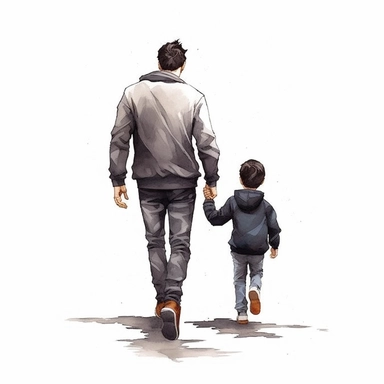 https://s.mj.run/UAYJRoBCAQg Cute Beautiful daddy and his son, black hair, little kids, Back view Sublimation Clipart,Cartoon,hyper realistic, intricate detail, illustration style,high solution , on the white background