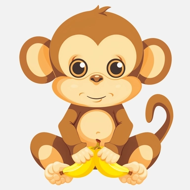 cute monkey with banana clipart, one monkey only,