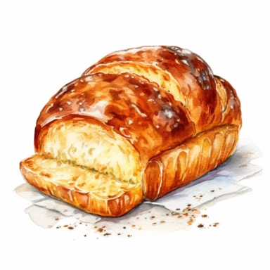 a beautiful loaf of bread, watercolor, white background, clipart style