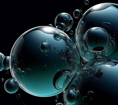 bubble clipart of spheres in water black and silver background, in the style of navy and cyan, explosive pigmentation, flickr, organic biomorphic forms, distorted perspective, polished metamorphosis, associated press photo