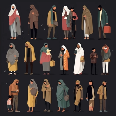 People refugees clipart collection, black background, clipart